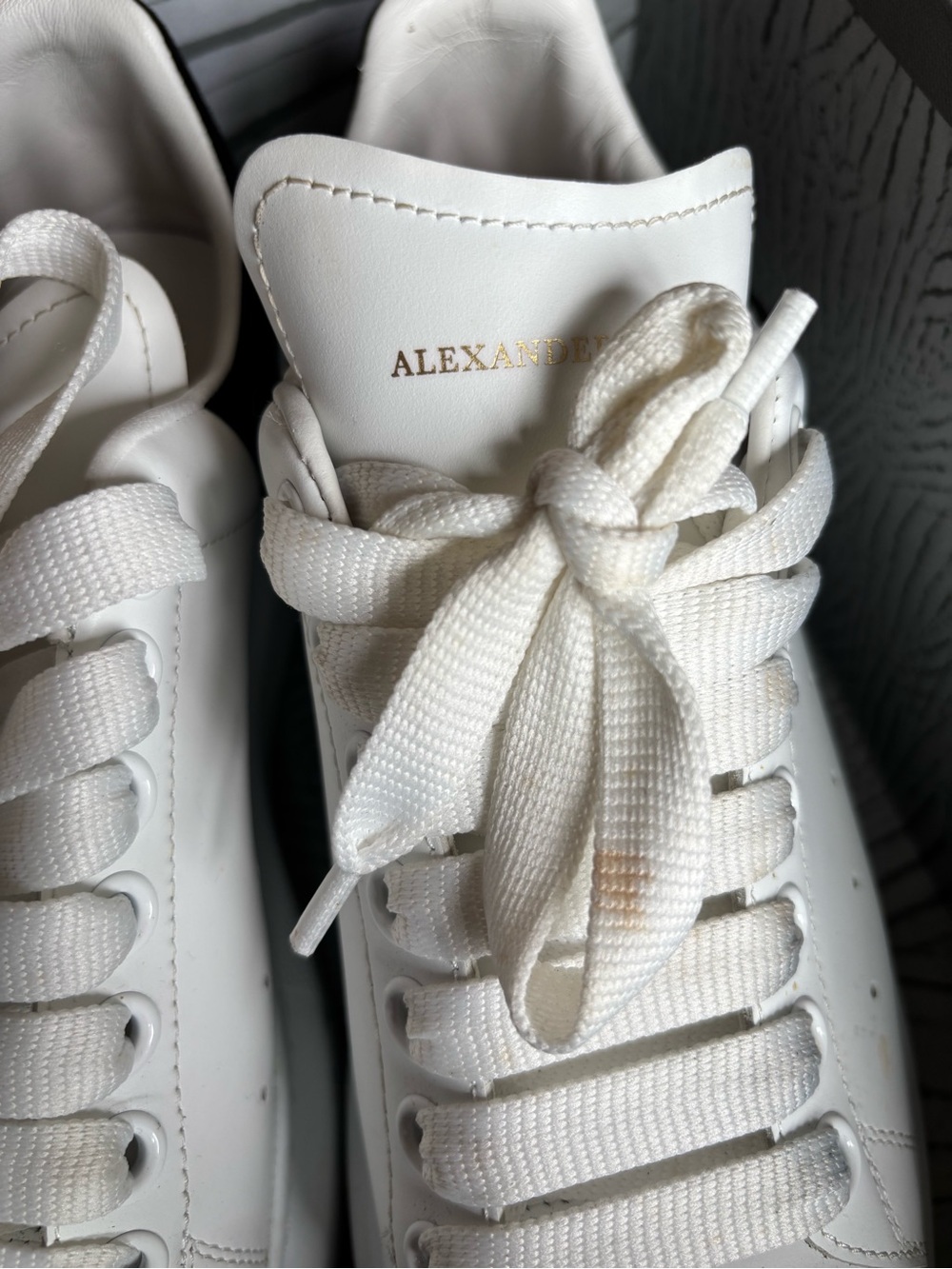 Alexander McQueen White Leather Sneakers with Black Heel Tab - Picture 7 of 11